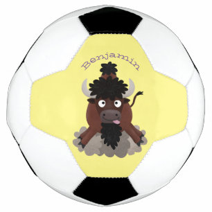 Funny Büffel Bison Cartoon Illustration Fußball