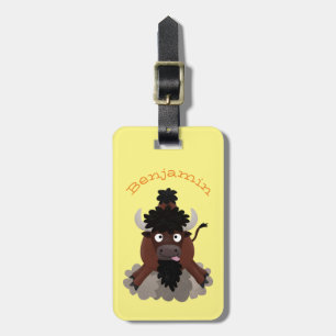 Funny Büffel Bison Cartoon Illustration Gepäckanhänger