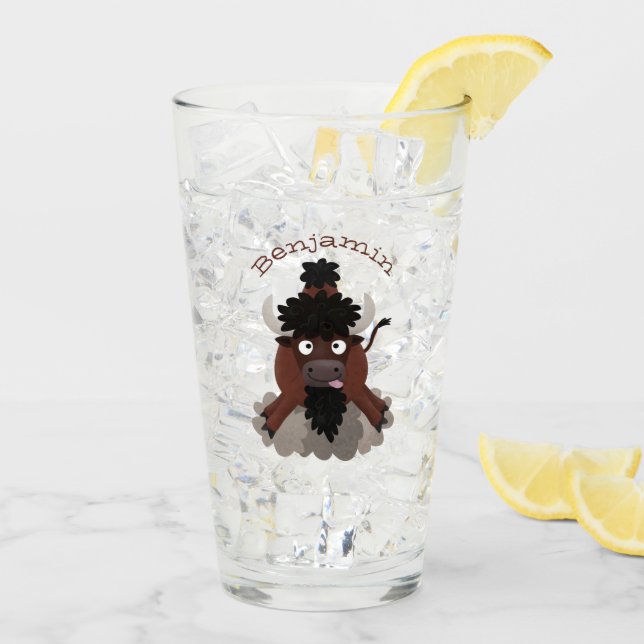 Funny Büffel Bison Cartoon Illustration Glas (Rückseite Ice)