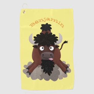 Funny Büffel Bison Cartoon Illustration Golfhandtuch