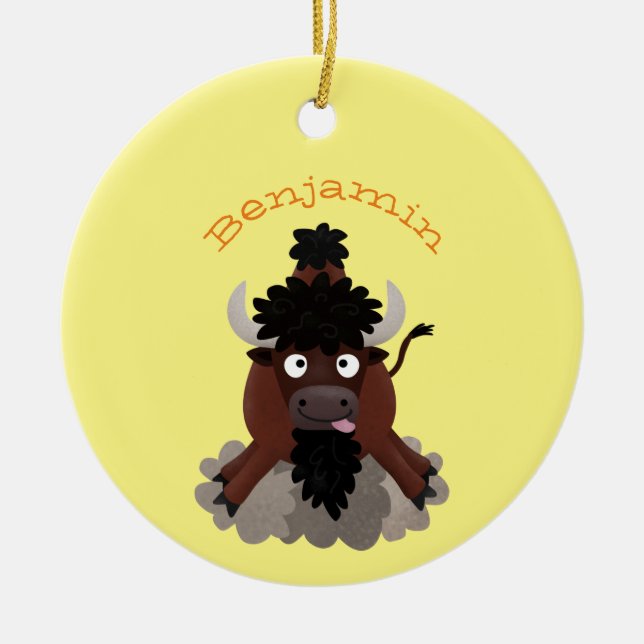 Funny Büffel Bison Cartoon Illustration Keramik Ornament (Vorne)