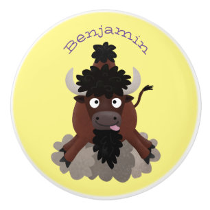 Funny Büffel Bison Cartoon Illustration Keramikknauf