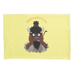 Funny Büffel Bison Cartoon Illustration Kissenbezug
