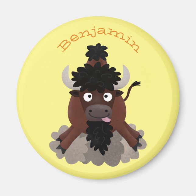 Funny Büffel Bison Cartoon Illustration Magnet (Vorne)