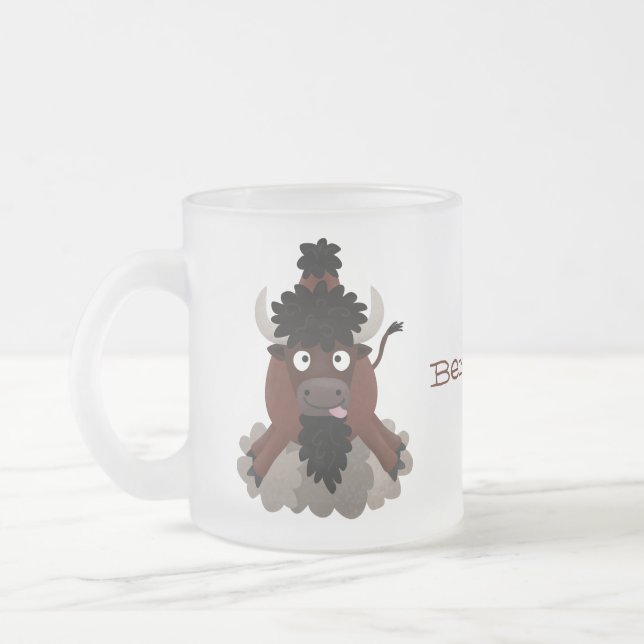 Funny Büffel Bison Cartoon Illustration Mattglastasse (Links)