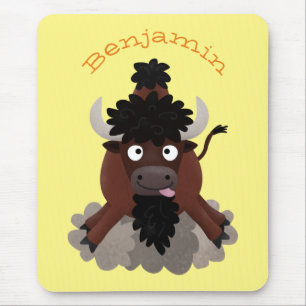 Funny Büffel Bison Cartoon Illustration Mousepad