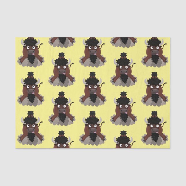 Funny Büffel Bison Cartoon Illustration Seidenpapier (Vorderseite)