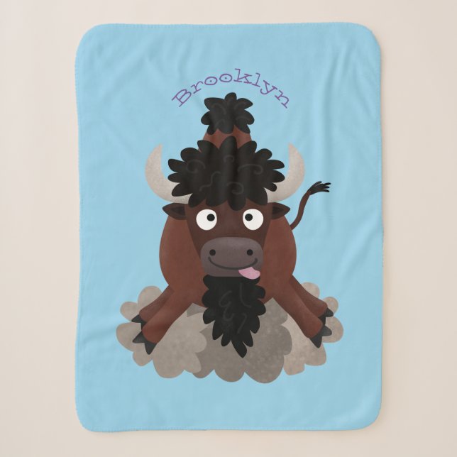 Funny Büffel Bison Cartoon Illustration Sherpadecke (Vorderseite)