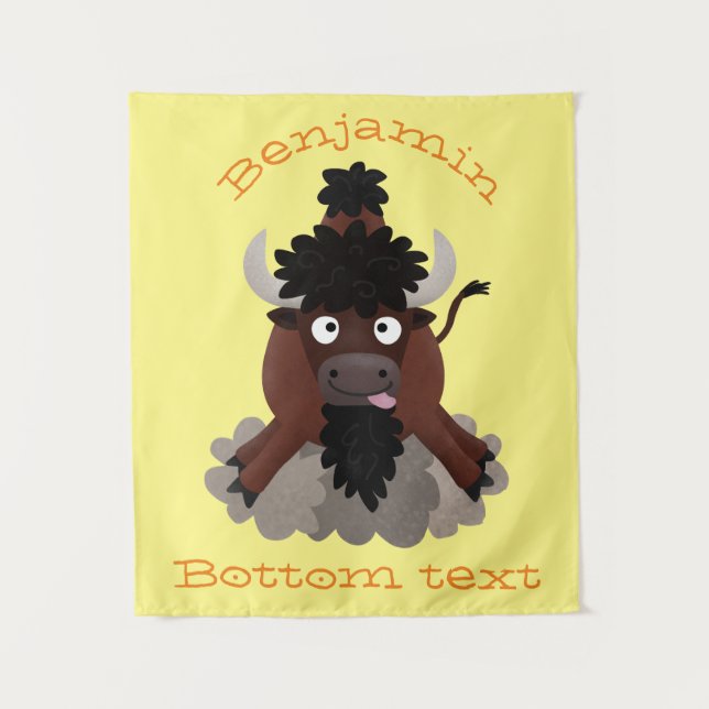 Funny Büffel Bison Cartoon Illustration Wandteppich (Vorderseite)