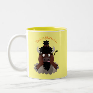 Funny Büffel Bison Cartoon Illustration Zweifarbige Tasse