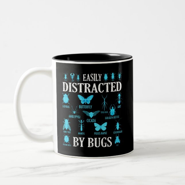 Funny Bug Lover Bugs leicht von Bugs abgelenkt Zweifarbige Tasse (Links)