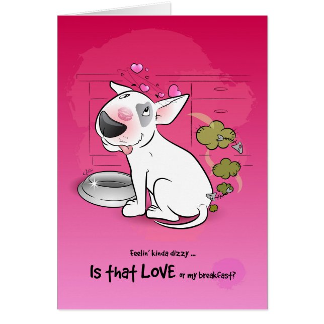 Funny Bull Terrier Cartoon Card LIEBE (Vorne)