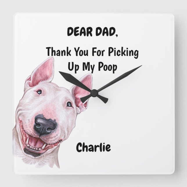 Funny Bull Terrier Vater Frische Pasta machen Quadratische Wanduhr (Vorderseite)