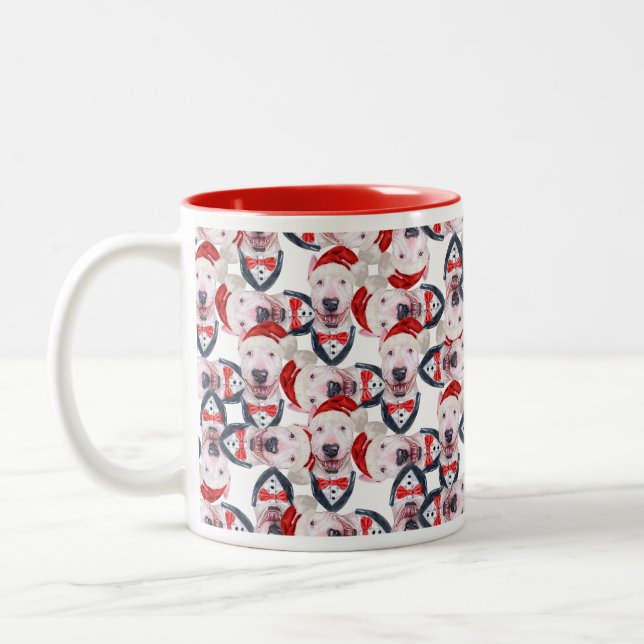 Funny Bull Terrier Weihnachtsmuster Zweifarbige Tasse (Links)