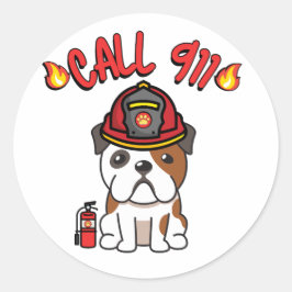 Funny Bulldog ist ein Feuerwehrmann Runder Aufkleber
