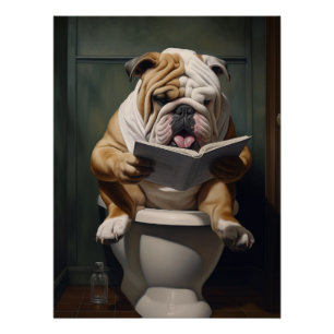 Funny Bulldog Reading auf der Toilette Badezimmer Poster
