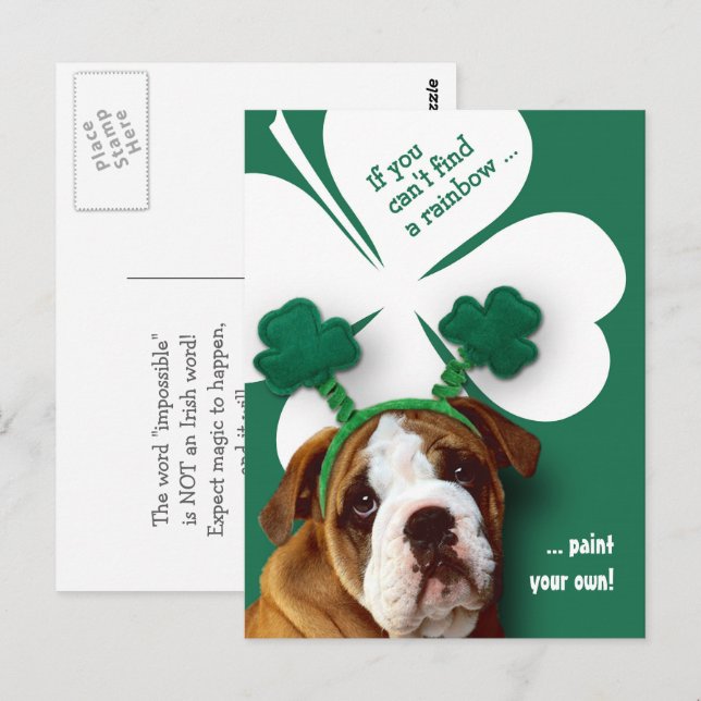 Funny Bulldog St. Patrick's Day Custom Postkarte (Vorne/Hinten)