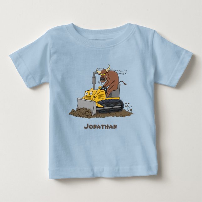 Funny Bulldozer Driving Cartoon Baby T-shirt (Vorderseite)