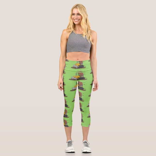 Funny Bulldozer Driving Cartoon Capri Leggings (Vorderseite)