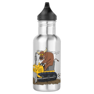 Funny Bulldozer Driving Cartoon Edelstahlflasche