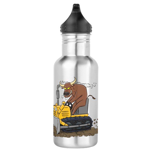Funny Bulldozer Driving Cartoon Edelstahlflasche (Rechts)