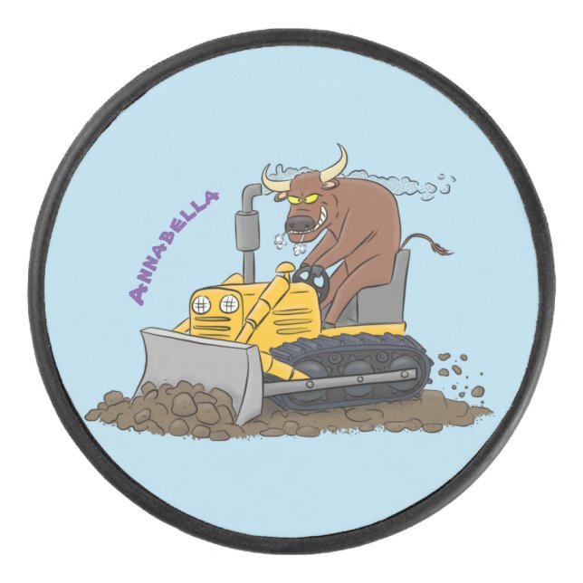 Funny Bulldozer Driving Cartoon Eishockey Puck (Vorderseite)