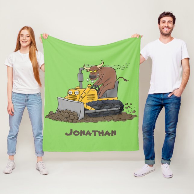 Funny Bulldozer Driving Cartoon Fleecedecke (Beispiel)