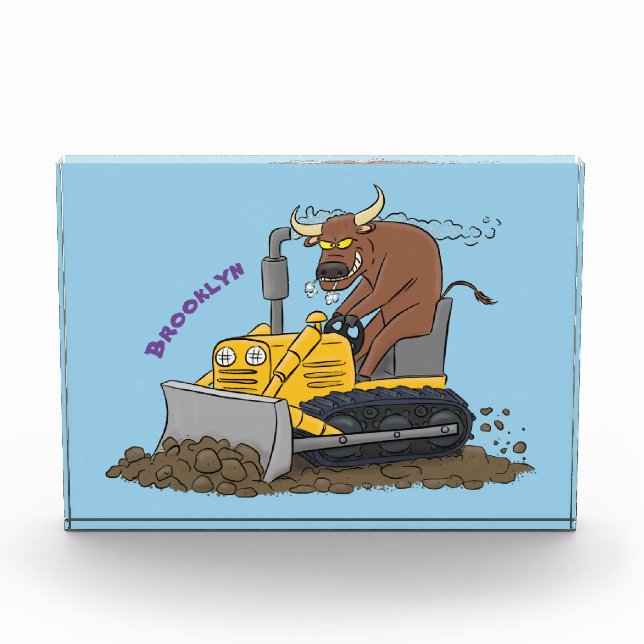Funny Bulldozer Driving Cartoon Fotoblock (Vorderseite)