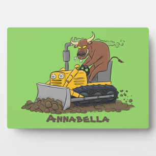Funny Bulldozer Driving Cartoon Fotoplatte
