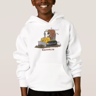 Funny Bulldozer Driving Cartoon Hoodie
