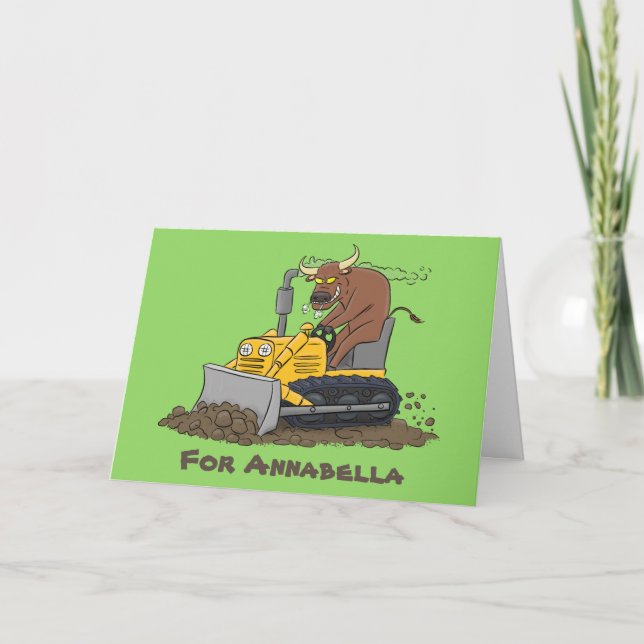 Funny Bulldozer Driving Cartoon Karte (Vorderseite)