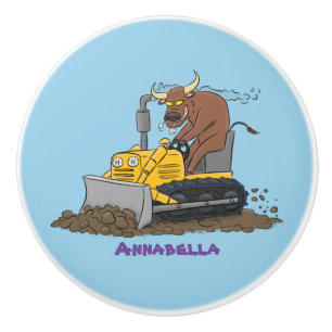 Funny Bulldozer Driving Cartoon Keramikknauf