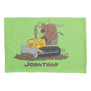 Funny Bulldozer Driving Cartoon Kissenbezug