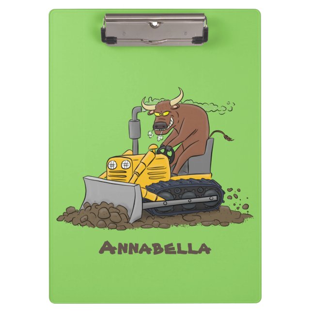 Funny Bulldozer Driving Cartoon Klemmbrett (Vorderseite)