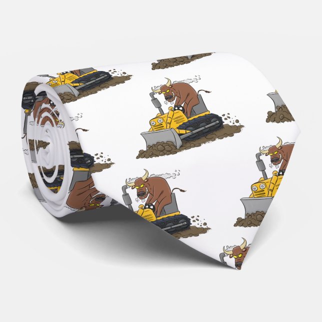 Funny Bulldozer Driving Cartoon Krawatte (Gerollt)