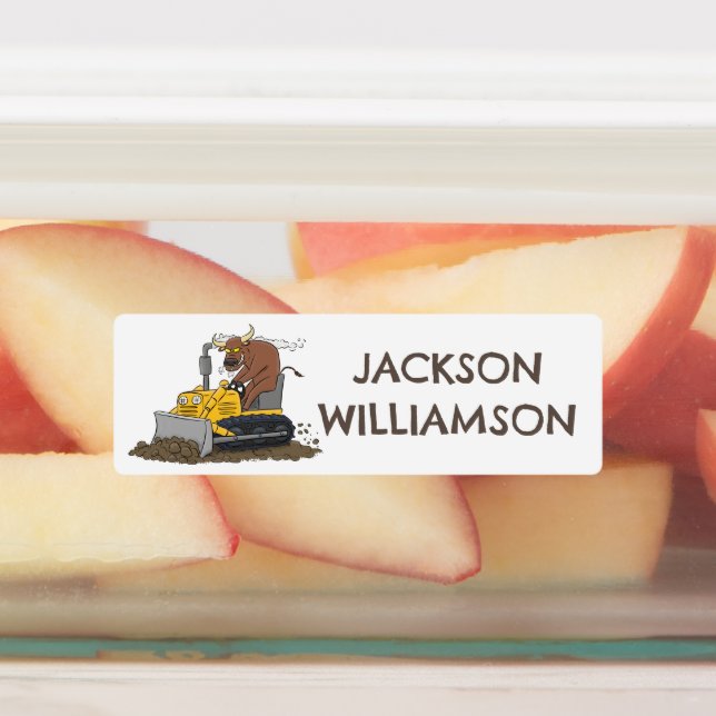 Funny Bulldozer Driving Cartoon personalisiert Etiketten (Befestigt)
