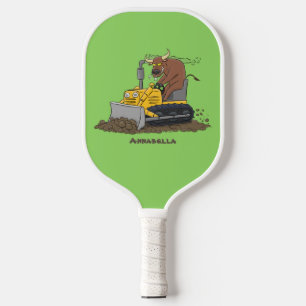 Funny Bulldozer Driving Cartoon Pickleball Schläger