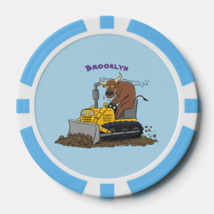 Funny Bulldozer Driving Cartoon Pokerchips