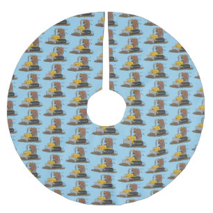 Funny Bulldozer Driving Cartoon Polyester Weihnachtsbaumdecke