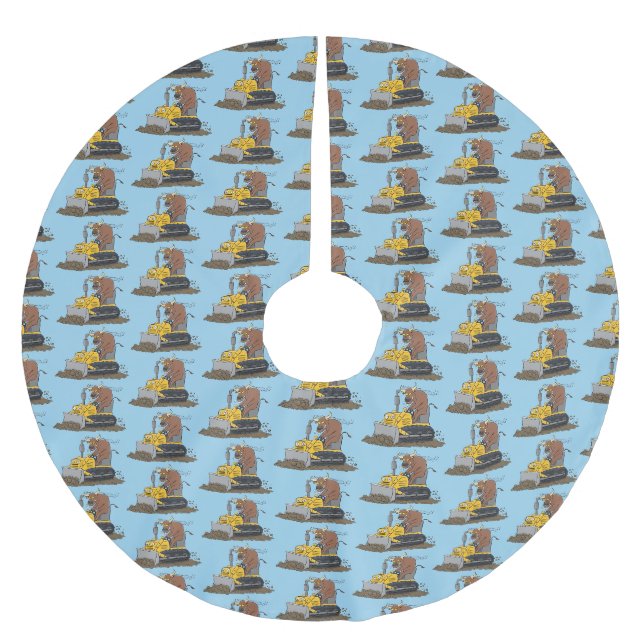 Funny Bulldozer Driving Cartoon Polyester Weihnachtsbaumdecke (Vorderseite)