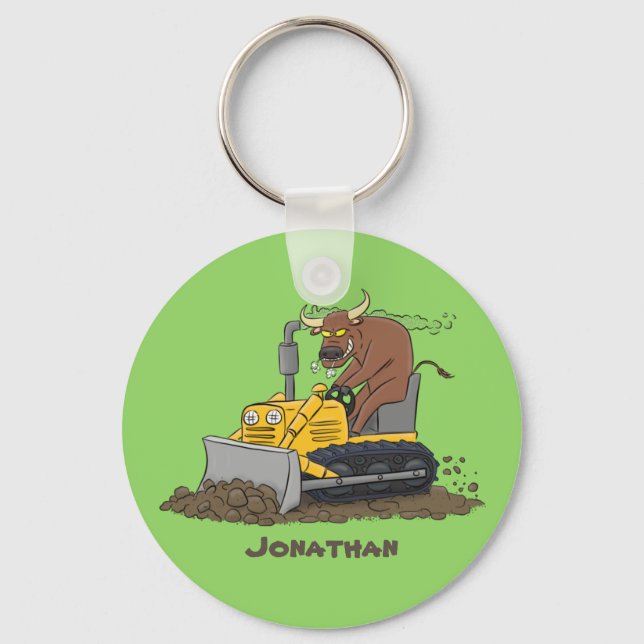 Funny Bulldozer Driving Cartoon Schlüsselanhänger (Vorderseite)
