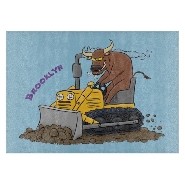 Funny Bulldozer Driving Cartoon Schneidebrett (Vorderseite)