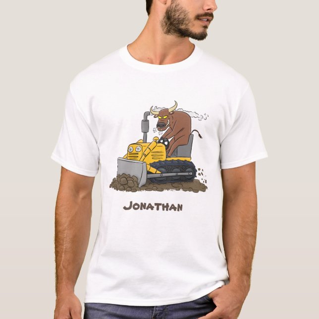 Funny Bulldozer Driving Cartoon T-Shirt (Vorderseite)
