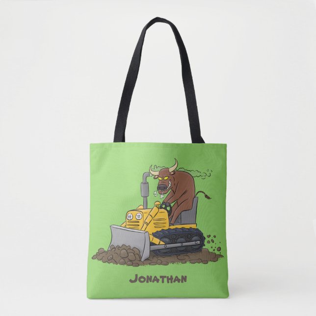 Funny Bulldozer Driving Cartoon Tasche (Vorderseite)