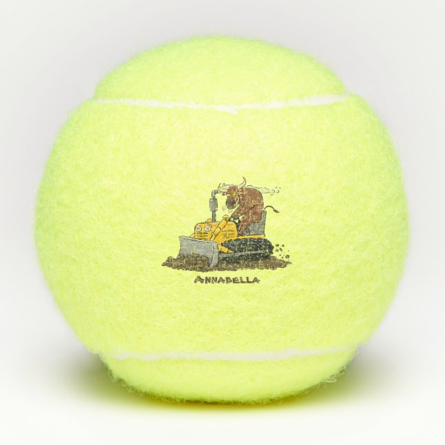 Funny Bulldozer Driving Cartoon Tennisbälle (Vorderseite)