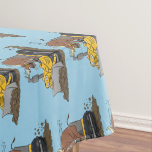 Funny Bulldozer Driving Cartoon Tischdecke