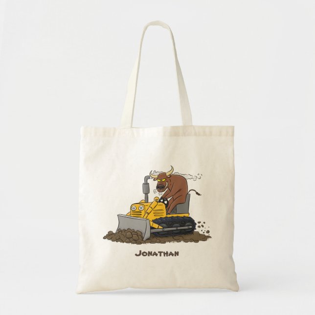 Funny Bulldozer Driving Cartoon Tragetasche (Vorne)