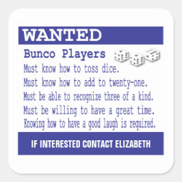 Funny Bunco Game Night Quadratischer Aufkleber