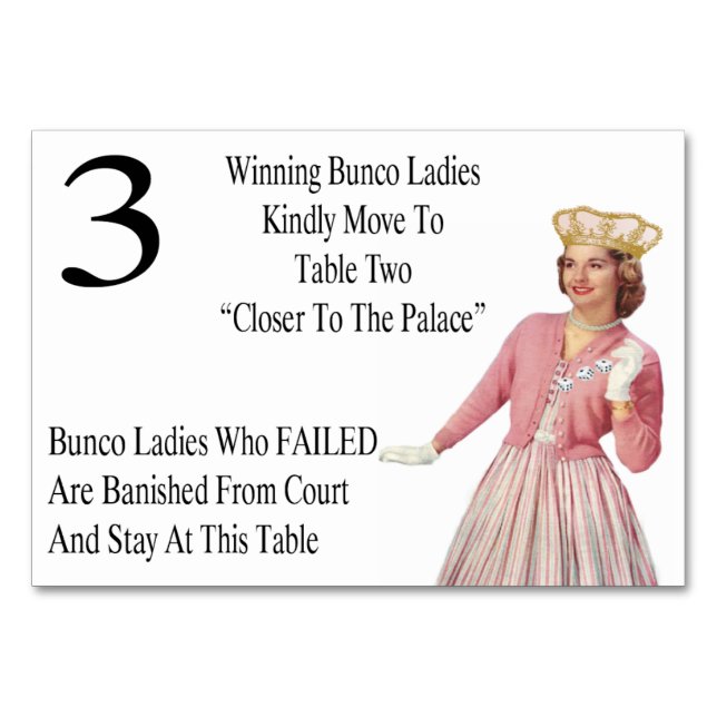 Funny Bunco Table Cards Queen #3 Tischnummer (Vorderseite)