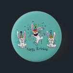 Funny Bunny Birthday Kids Button<br><div class="desc">Niedliche lustige Geburtstagsstuben sind niedlich für Kinder und jeden,  der ein Hase-Liebhaber ist! Kaninchen,  die hier sind,  um zu feiern!</div>